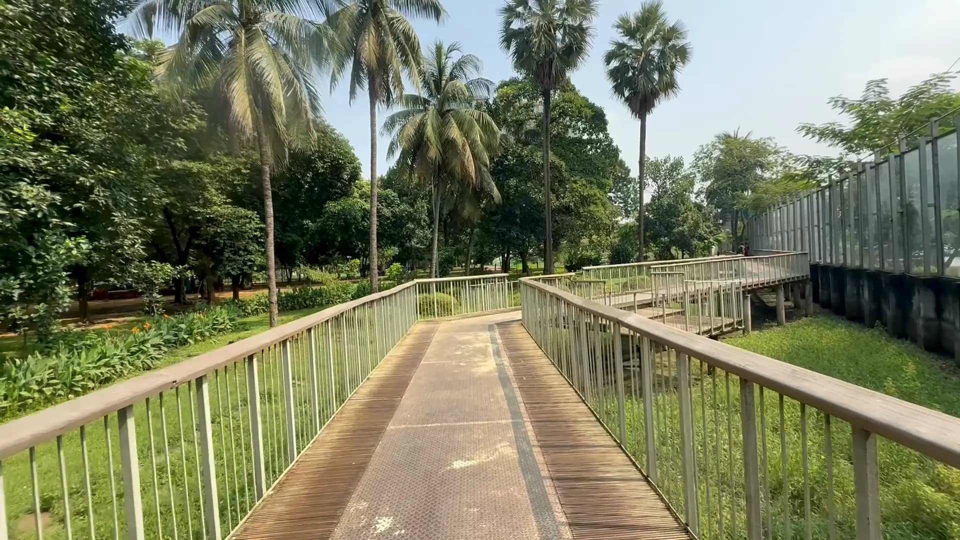 ফজলে রাব্বি পার্কের ব্রিজ, পাশে নারকেল গাছ আর স্বচ্ছ দেয়াল